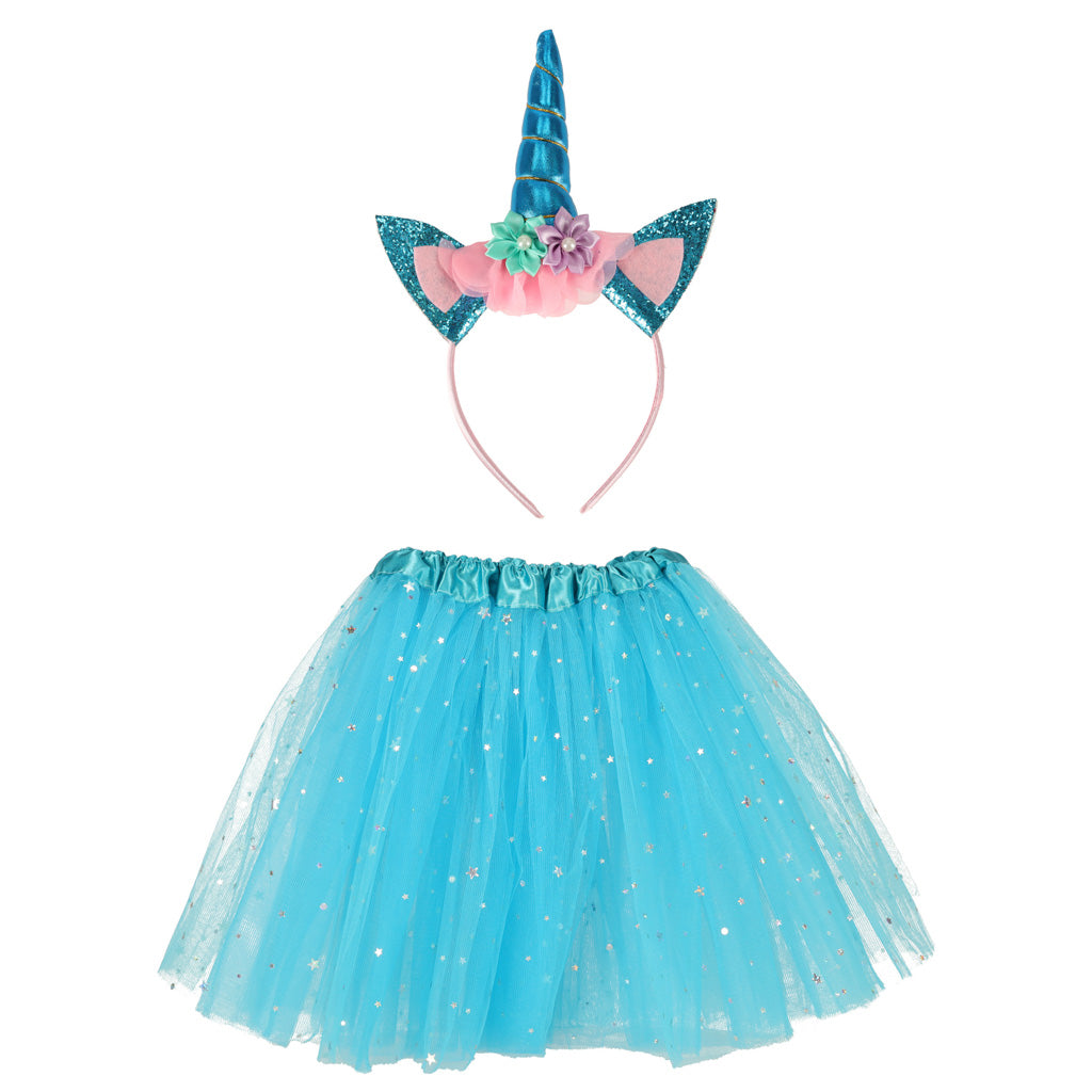 Costum carnaval pentru fetite, Zola®, model unicorn, fustita albastra cu stelute,varsta 3-6 ani Costum carnaval pentru fetite, Zola®, model unicorn, fustita albastra cu stelute,varsta 3-6 ani
